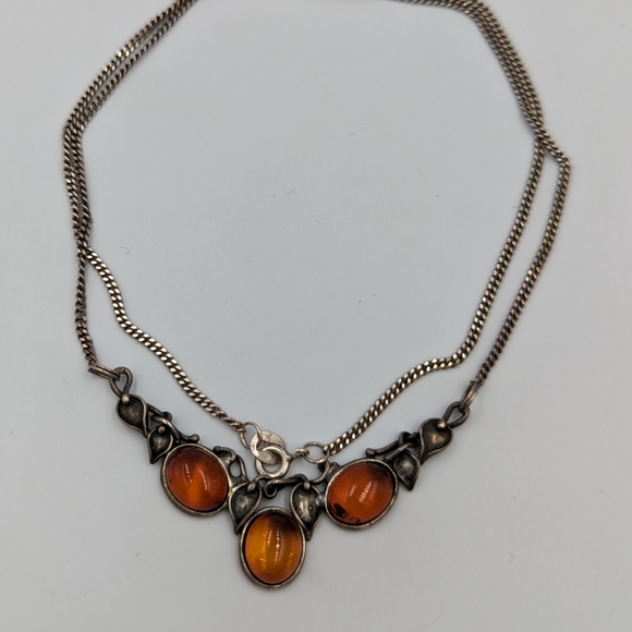 Elegant Cogniak Color Baltic Amber Sterling 925 Art Nouveau Style Necklace 20" - Picture 5 of 10